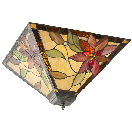 Tiffany Glass Semi Flush Ceiling Light Red Flower Inverted Square Shade i00053 Loops
