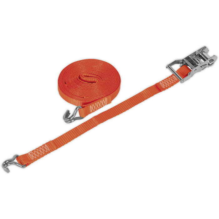 25mm x 10m 1500KG Ratchet Tie Down Straps Set - Polyester Webbing & Steel J Hook Loops