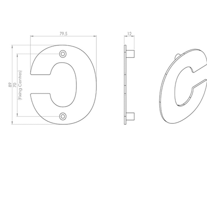 Satin Steel Door Letter C - 89mm Height 2mm Depth Front Door Letter Plaque Loops