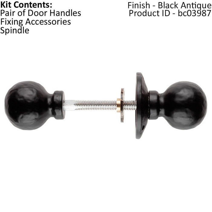 PAIR Round Ball Rimmed Mortice Door Knob 60mm Diameter Black Antique Handle Loops