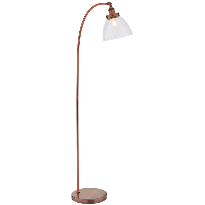 Curved Arm Floor Lamp Aged Copper Tall Free Standing Metal Retro Reading Light Loops