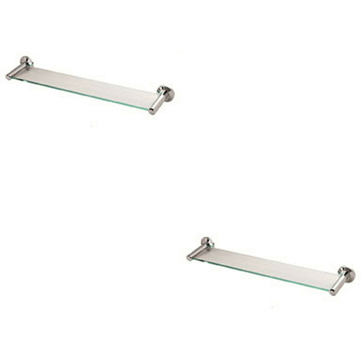 2x Recessed Glass Shelf on Pedestals Concealed Fix 470mm Centres Chrome Loops