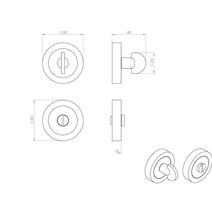 Thumbturn Lock and Release Handle 50mm Diameter Round Rose Nickel & Chrome Loops