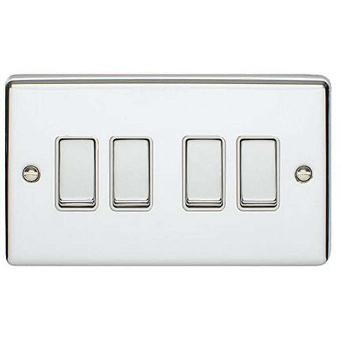 2 PACK 4 Gang Metal Quad Light Switch POLISHED CHROME 2 Way 10A White Trim Loops