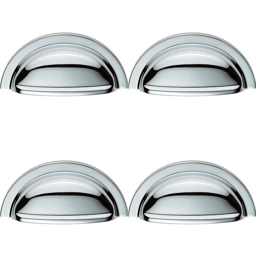 4x Cabinet Cup Pull Handle 91 x 45mm 76mm Fixing Centres Polished Chrome Loops