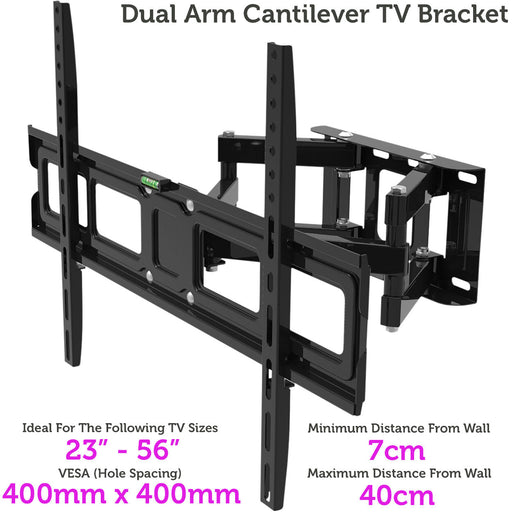 23" to 56" DUAL ARM Full Motion TV Wall Bracket Cantilever Tilting Screen Mount Loops