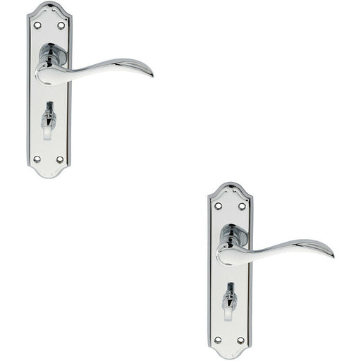 2x PAIR Curved Door Handle Lever on Bathroom Backplate 180 x 45mm Chrome Loops