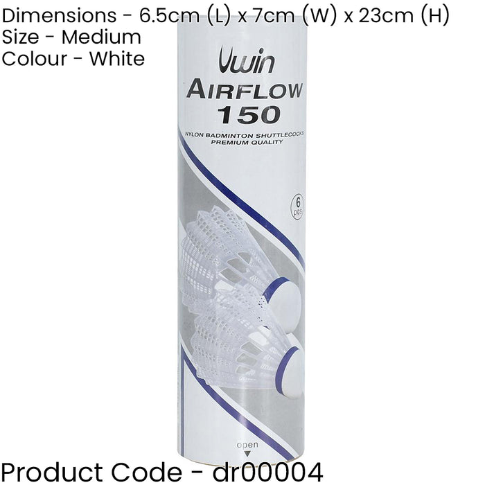 6 PACK - White Airflow 150 Badminton Shuttlecocks - Smooth Flight Shuttle Set
