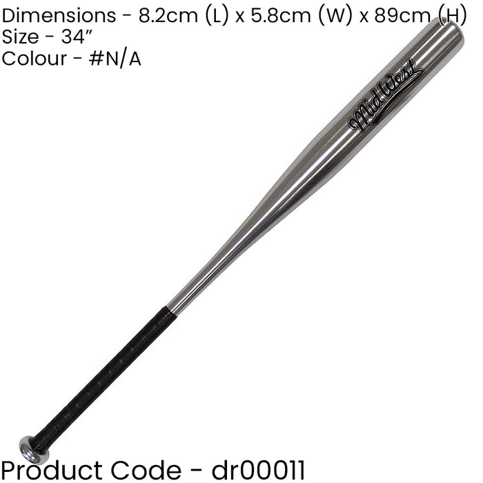 34 Inch Aluminium Alloy Baseball Bat - Silver Metal Premium Comfort Grip