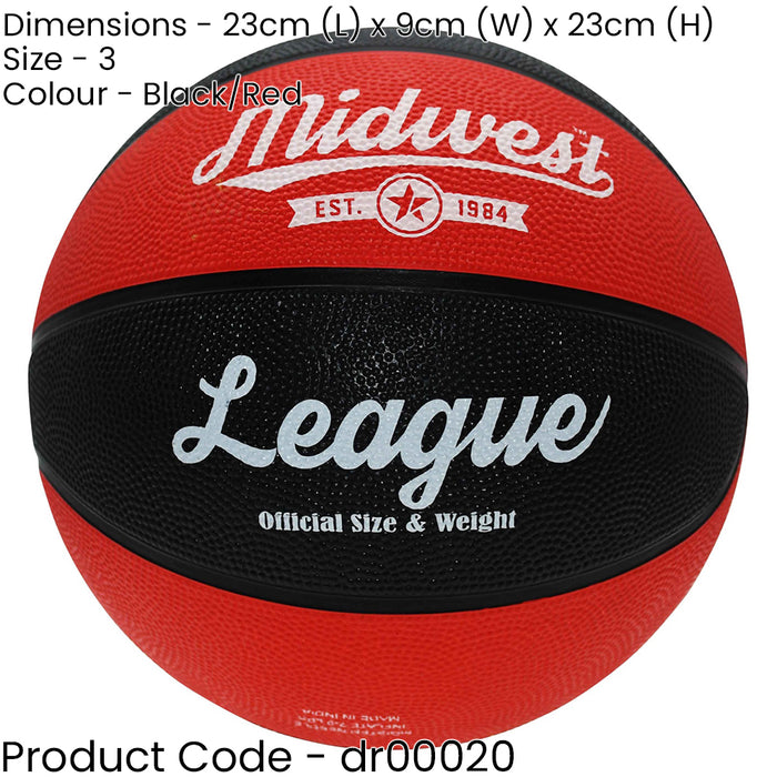 Size 3 Red & Black League Basketball Ball - High Grip Rubber Durable Outdoor