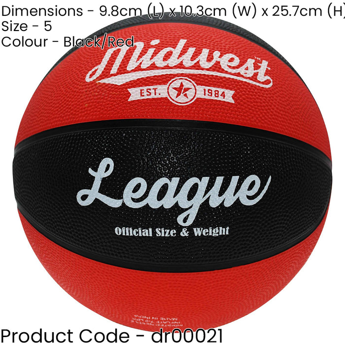 Size 5 Red & Black League Basketball Ball - High Grip Rubber Durable Outdoor