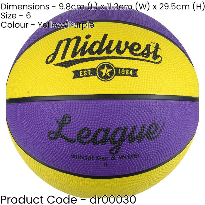 Size 6 Yellow & Purple League Basketball Ball - High Grip Rubber Durable Outdoor
