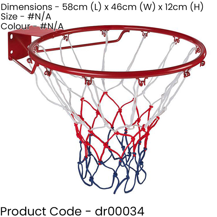 18 Inch Wall Mounted Red Basket Ball Hoop & Net Set - Outdoor Garden Dunk Frame
