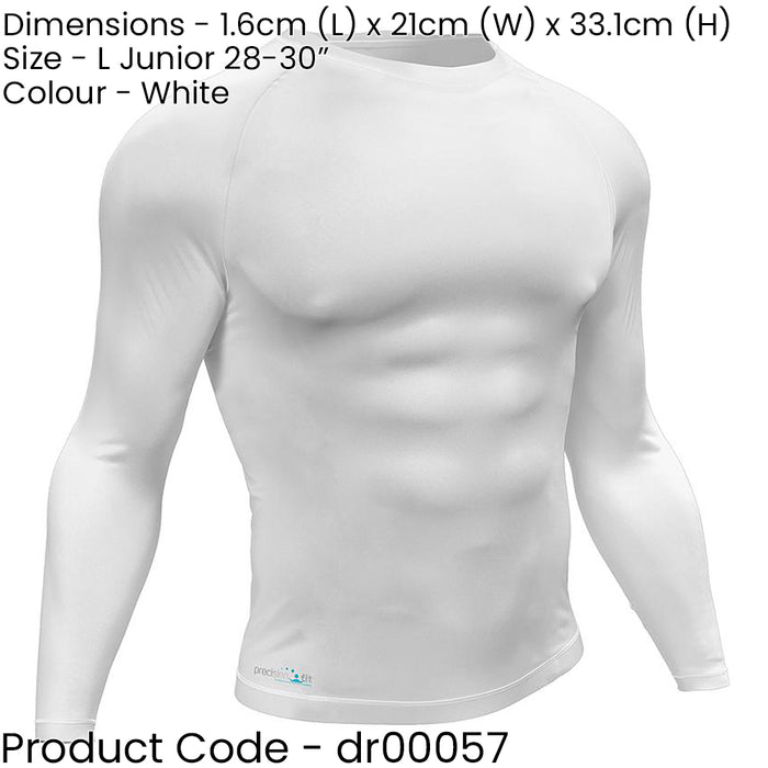 L - WHITE Junior Long Sleeve Baselayer Compression Shirt - Unisex Training Top