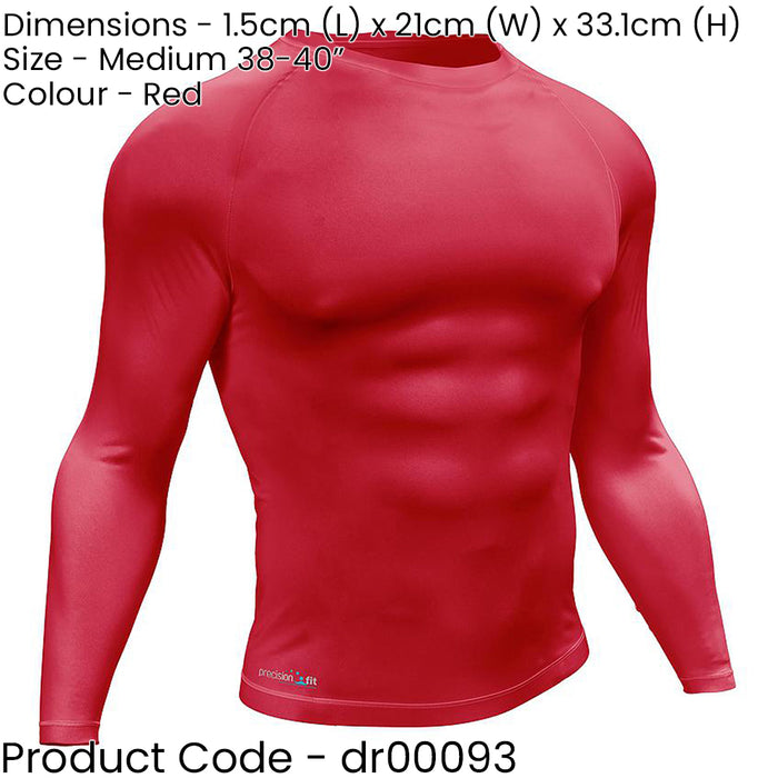 M - RED Adult Long Sleeve Baselayer Compression Shirt - Unisex Training Gym Top