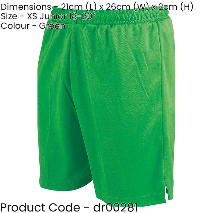XS - GREEN Junior Soft Touch Elasticated Training Shorts Bottoms - Football Gym