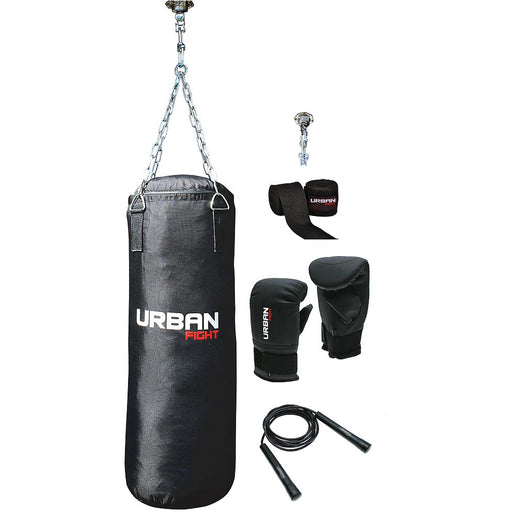 Home Boxing Set - 15KG Punch Bag Gloves Mitts Wraps & Skipping Rope Exercise Kit