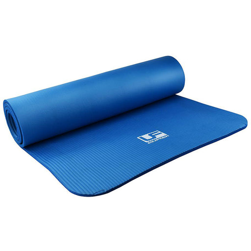 Blue Premium 10mm Exercise Mat & Carry Strap - 183 x 61cm Rubber Yoga Pilates