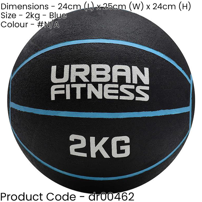 2KG 19.5cm Rubber Medicine Ball - At Home Weight Training Weighted Gym Ball