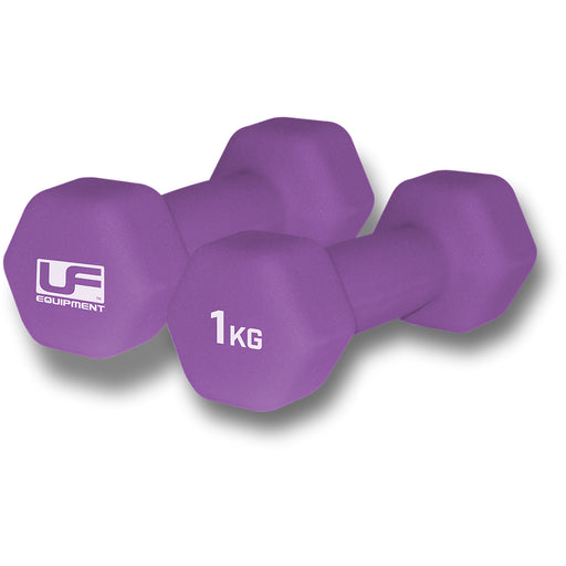 Dumb-Bell Pair - 2x 1kg Purple Dumbbells - Neoprene Coated Slip Free Gym Workout