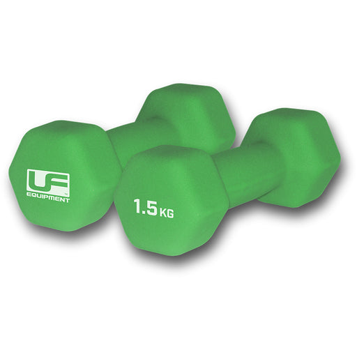 Dumb-Bell Pair - 2x 1.5kg Green Dumbbells Neoprene Coated Slip Free Gym Workout