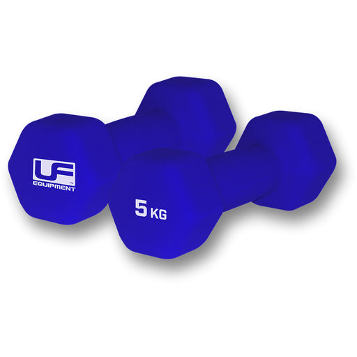 Dumb-Bell Pair - 2x 5kg Blue Dumbbells - Neoprene Coated Slip Free Gym Workout