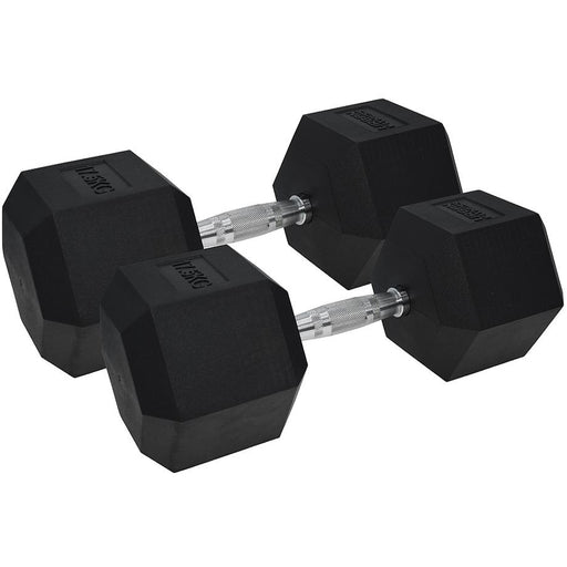 Pro Dumbbell Pair - 2x 17.5KG Rubber Coated Hex Dumb-Bells Knurled Steel Handle