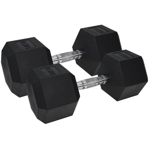 Pro Dumbbell Pair - 2x 22.5KG Rubber Coated Hex Dumb-Bells Knurled Steel Handle