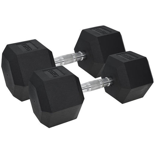 Pro Dumbbell Pair - 2x 25KG Rubber Coated Hex Dumb-Bells - Knurled Steel Handle
