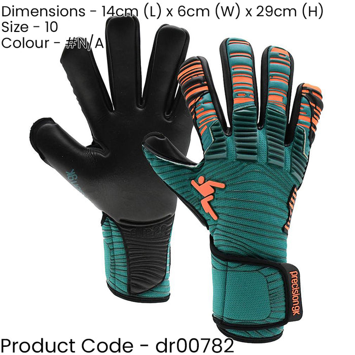 Size 10 Professional ADULT Goal Keeping Gloves - ELITE 2.0 Green & Orange Keeper