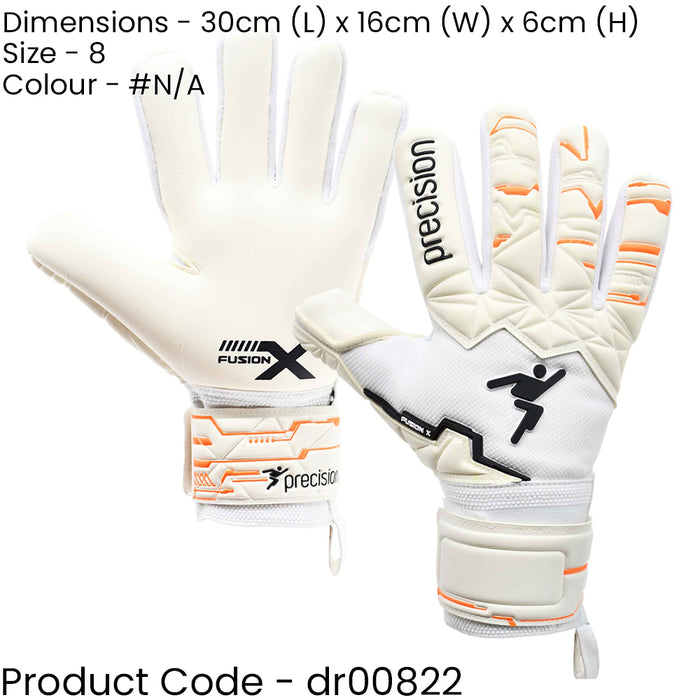 Size 8 Professional ADULT Goal Keeping Gloves - Negative Contact WHITE Keeper
