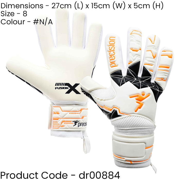 Size 8 PRO ADULT Goal Keeping Gloves - Contact Duo Replica White/Orange Glove
