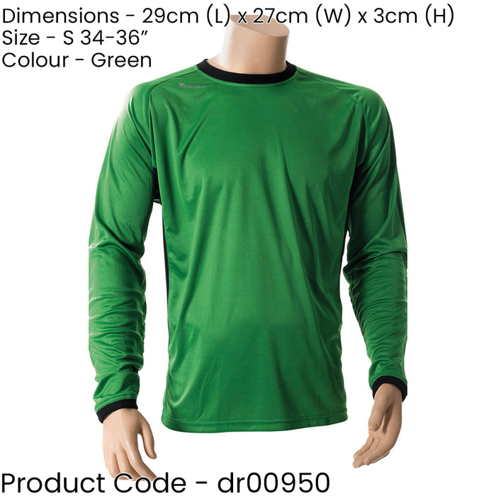 ADULT S 34-36 Inch GREEN Goal-Keeping Long Sleeve T-Shirt Shirt Top GK Keeper