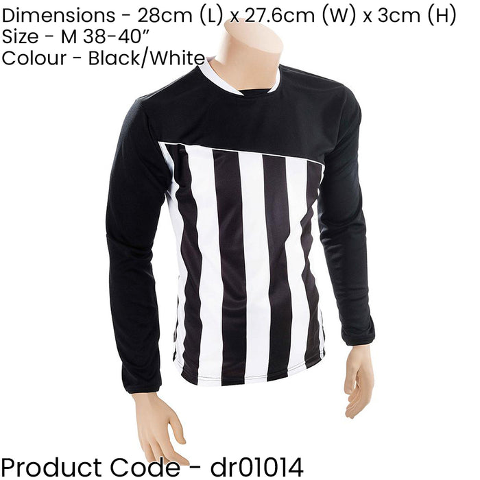 M ADULT Valencia Stripe Long Sleeve PLAIN Football Shirt - BLACK/WHITE 38-40"