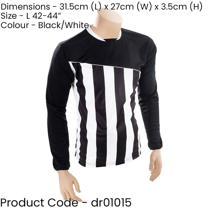 L ADULT Valencia Stripe Long Sleeve PLAIN Football Shirt - BLACK/WHITE 42-44"