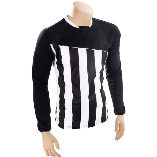 L ADULT Valencia Stripe Long Sleeve PLAIN Football Shirt - BLACK/WHITE 42-44"