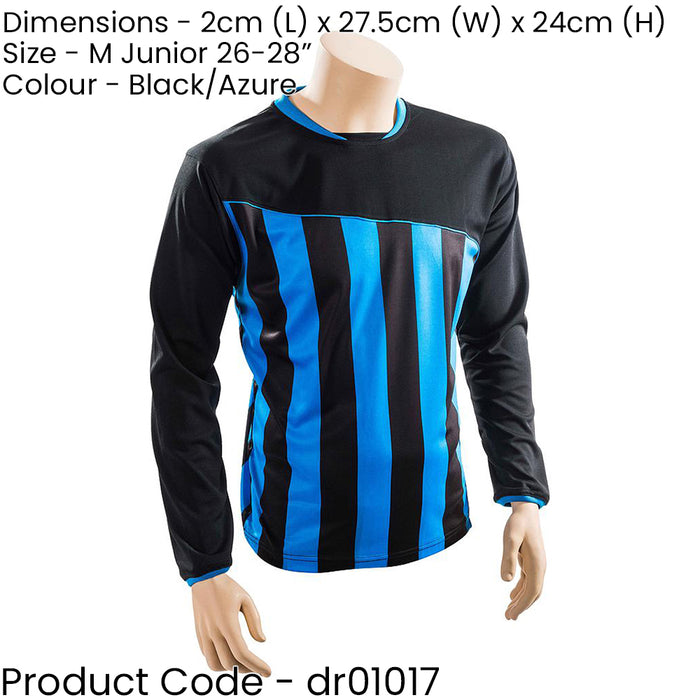 M JUNIOR Valencia Stripe Long Sleeve PLAIN Football Shirt - BLACK/BLUE 26-28"