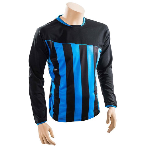 L ADULT Valencia Stripe Long Sleeve PLAIN Football Shirt - BLACK/BLUE 42-44"