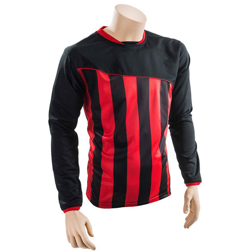 M JUNIOR Valencia Stripe Long Sleeve PLAIN Football Shirt - BLACK/RED 26-28"