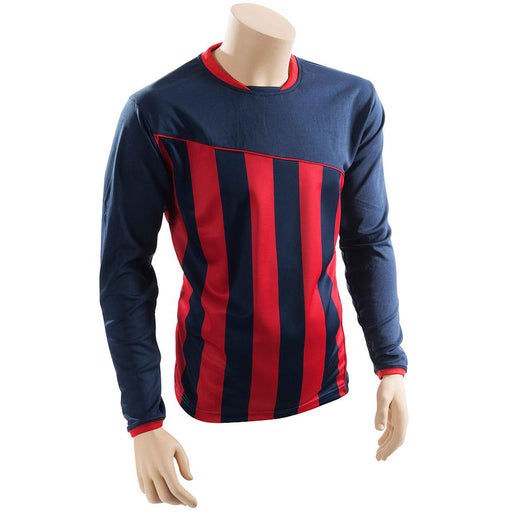 M JUNIOR Valencia Stripe Long Sleeve PLAIN Football Shirt - NAVY/RED 26-28"