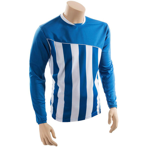 M JUNIOR Valencia Stripe Long Sleeve PLAIN Football Shirt - BLUE/WHITE 26-28"