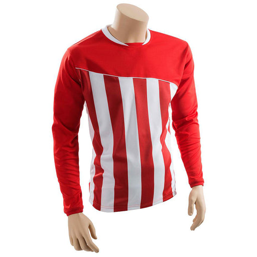 L ADULT Valencia Stripe Long Sleeve PLAIN Football Shirt - RED/WHITE 42-44"