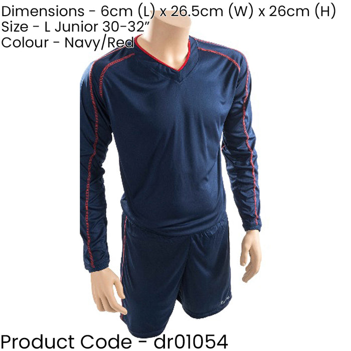 L JUNIOR Long Sleeve Marseille Shirt & Short Set - NAVY/RED 30-32" Football Kit