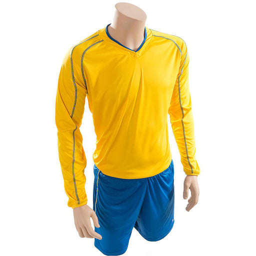 M JUNIOR Long Sleeve Marseille Shirt & Short Set YELLOW/BLUE 26-28" Football Kit