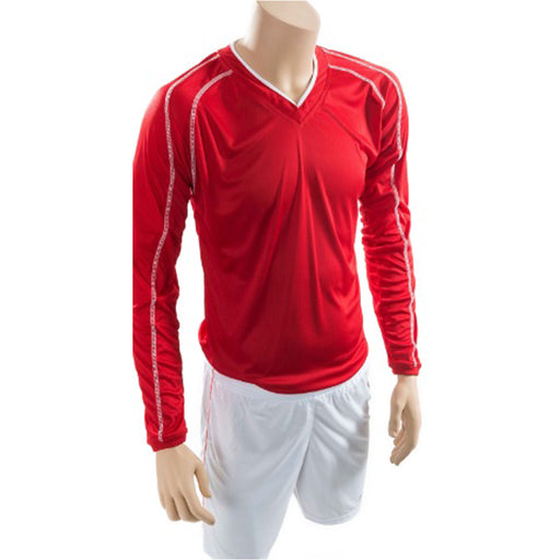M JUNIOR Long Sleeve Marseille Shirt & Short Set - RED/WHITE 26-28" Football Kit