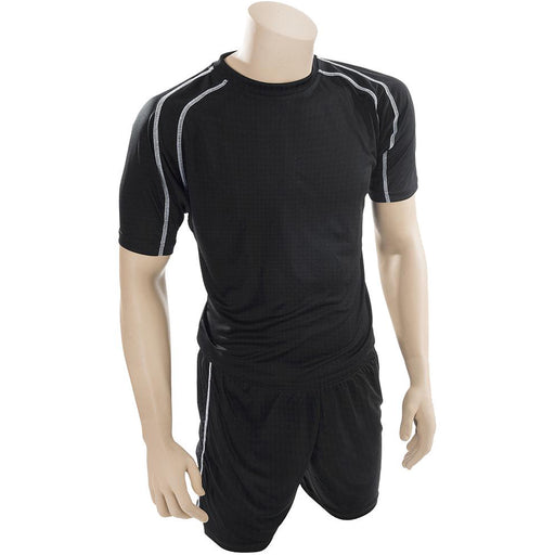 M JUNIOR Short Sleeve Training Shirt & Short Set BLACK/WHITE PLAIN Football Kit