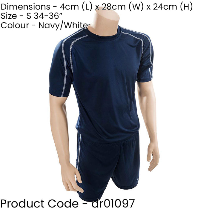 S ADULT Short Sleeve Training Shirt & Short Set - NAVY/WHITE PLAIN Football Kit