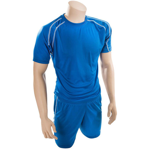 M JUNIOR Short Sleeve Training Shirt & Short Set - BLUE/WHITE PLAIN Football Kit