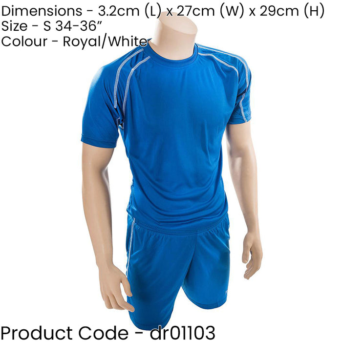 S ADULT Short Sleeve Training Shirt & Short Set - BLUE/WHITE PLAIN Football Kit