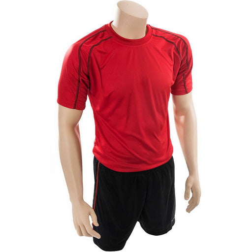 L JUNIOR Short Sleeve Training Shirt & Short Set RED/BLACK PLAIN Football Kit